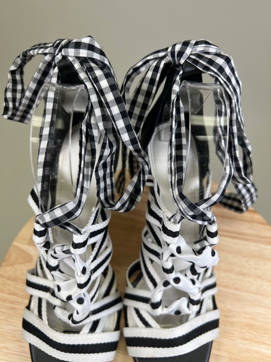 Gianni Bini Black and White Striped Gingham Polka Dots Strappy Heels Size 9 - Picture 5 of 14